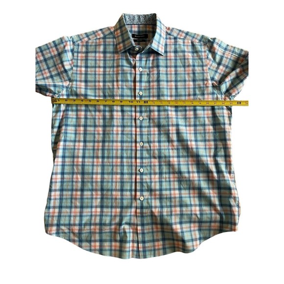 Bugatchi Classic Fit Colorful Plaid Short Sleeve Button Down Sz M Flip Cuff - Picture 5 of 8